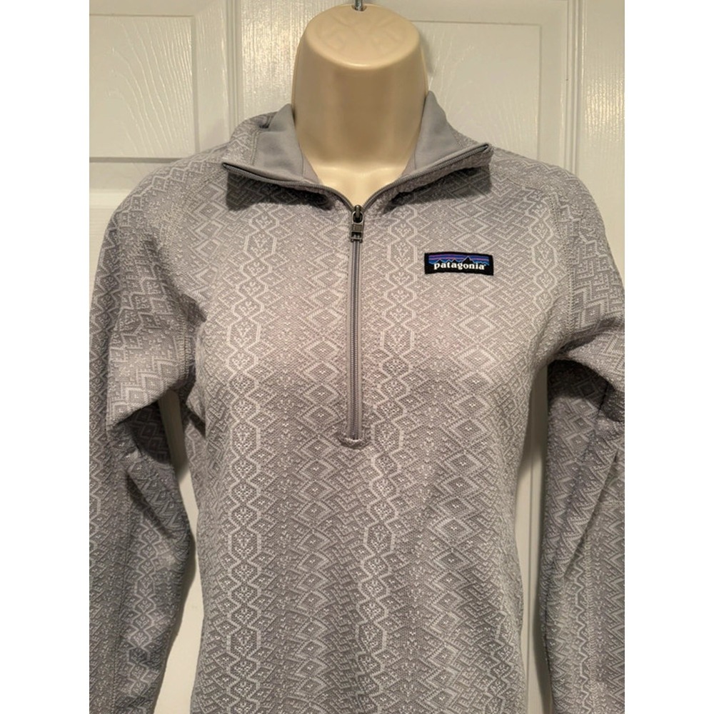 Patagonia Women Gray 1/4 Zip Fleece Pullover Geometric Diamond Knit XS 25618